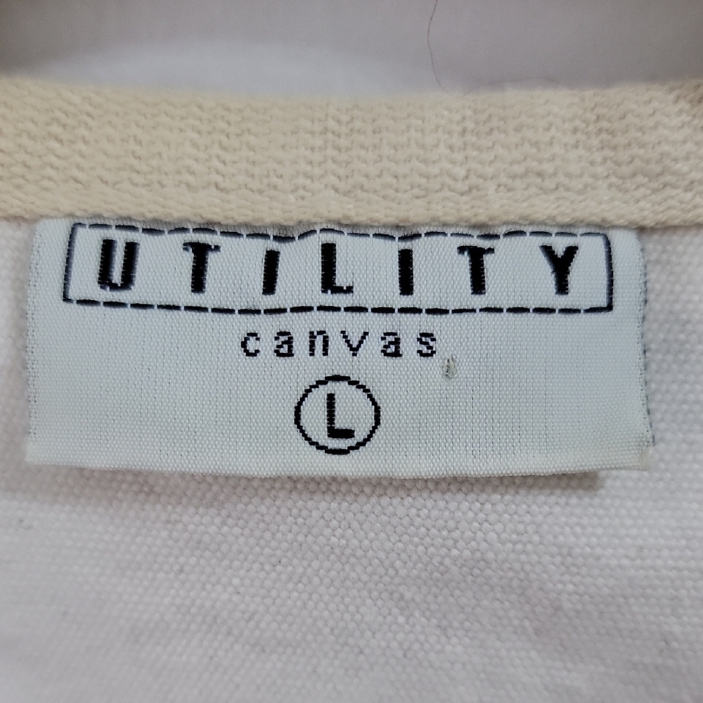 UTILITY Canvas Vest In Cream and Tan Size L Made In USA 100% Cotton Button Front - Picture 2 of 9